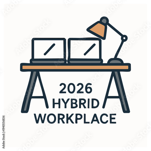 Hybrid Workplace and Home Office Setup Desk Icon