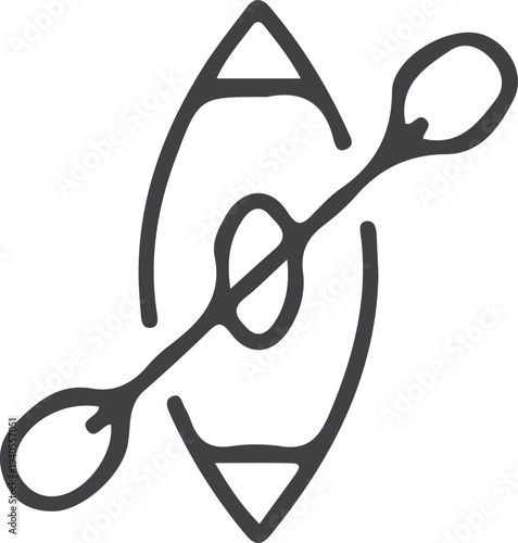 Minimalist hand-drawn illustration of a kayak and paddle for outdoor adventure design