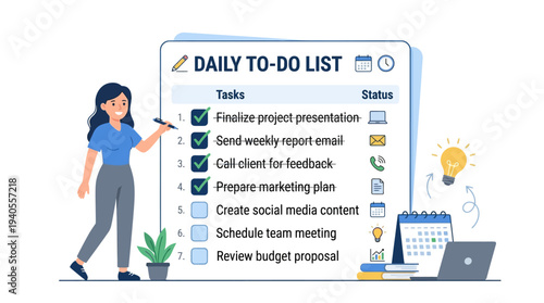 Woman pointing to daily to-do list tasks.
