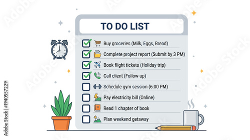 To Do List Checklist with Tasks and Stationery.