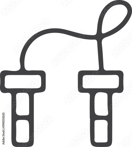 A simple black and white line icon of a jump rope with handles on a white background.