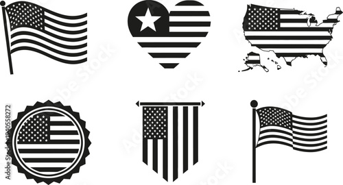 American flag symbols and icons set