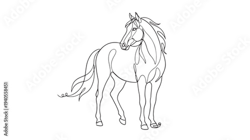 Elegant Line Drawing of a Majestic Horse in Motion, Isolated on White Background