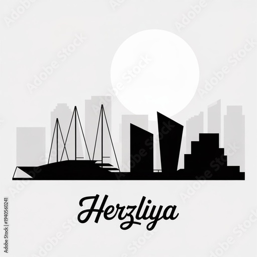 Herzliya Skyline Silhouette — Israeli High Tech Coastal Business City Vector Illustration