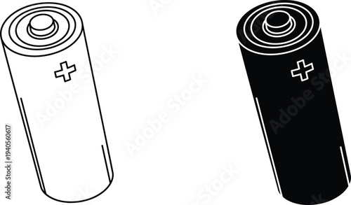 A simple illustration of two batteries with positive terminals facing upwards