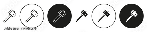 Wooden mallet hammer icon set. Wooden mallet hammer vector symbol in black filled and outlined style.
