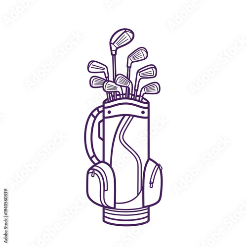 Golf Bag with Clubs Illustration - Outline Style