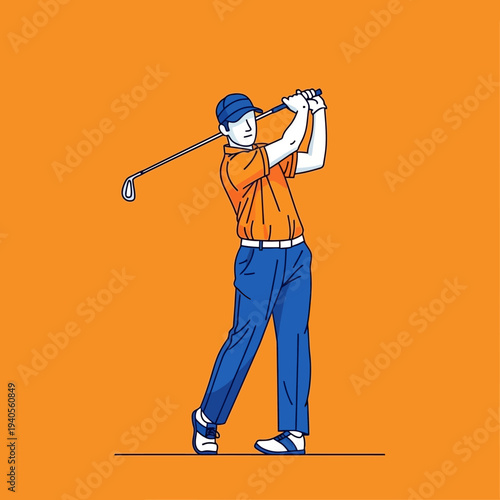 Golfer swinging a club on an orange background, dynamic action shot