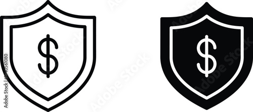 Two shield icons with dollar signs representing financial protection and security