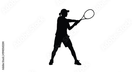 Female tennis player preparing to hit a forehand striking pose silhouette