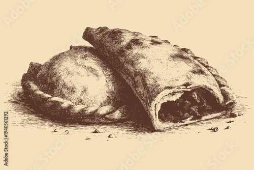 Cornish Pasty illustration in a vintage style. This vector illustration can be used in any size you like for advertising, logos, and other work.