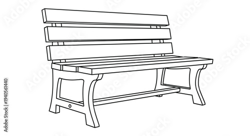Simple line drawing of an outdoor park bench black and white silhouette