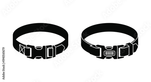 Two black dog collars with buckles a striking silhouette