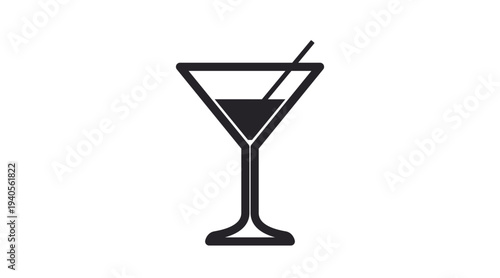 Clean black vector icon of a martini glass, representing cocktails, alcoholic drinks, nightlife, bars, parties and celebrations. Minimalist and modern design ideal for UI/UX interfaces, apps, menus