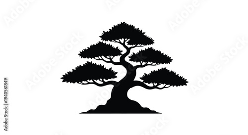 A detailed bonsai tree design with intricate branches a striking silhouette