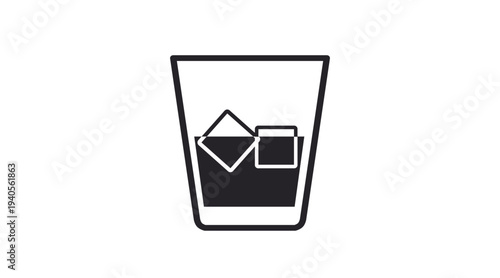 Clean black vector icon of a drink glass with ice cubes, representing beverages, cocktails, soft drinks, refreshments, bars and restaurants. Minimalist and modern design ideal for UI/UX interfaces