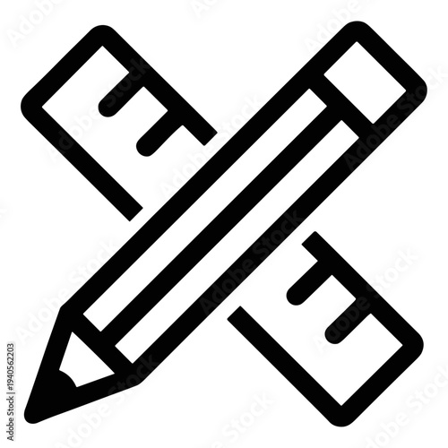 Crossed Pencil and Ruler Measuring Tools Icon Vector Symbol for Architecture Design Engineering and Schoo