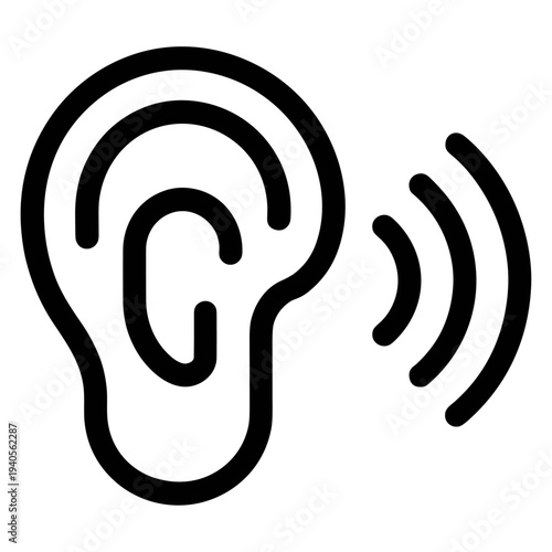 Human Ear with Sound Waves Listening Icon Vector Symbol for Audio Sense Hearing Health and Noise