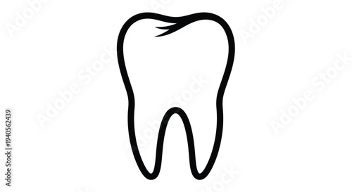 Simple black outline of a human tooth stark white background silhouette