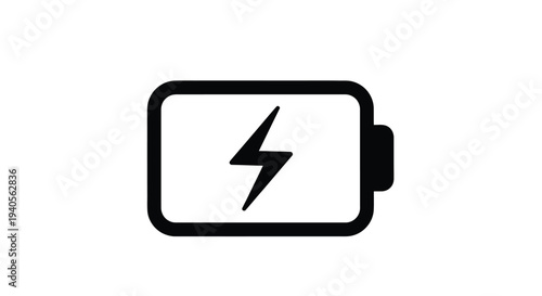 Black battery icon with a lightning bolt simple graphic silhouette