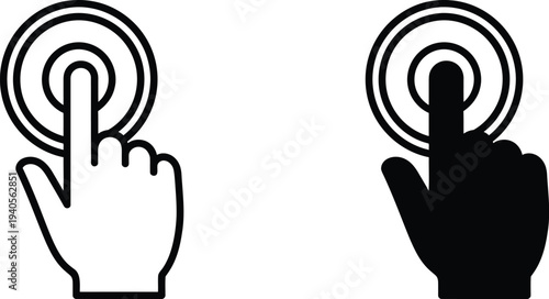 A graphic illustration of two hands interacting with circular interfaces