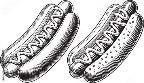 Hot dog hand drawn style silhouette set isolated on transparent background