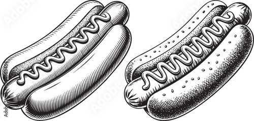 Hot dog hand drawn style silhouette set isolated on transparent background