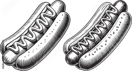 Hot dog hand drawn style silhouette set isolated on transparent background