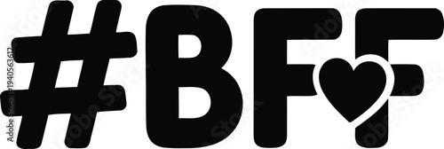 Stylish hashtag BFF symbol with heart on white background