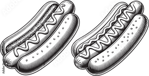 Hot dog hand drawn style silhouette set isolated on transparent background