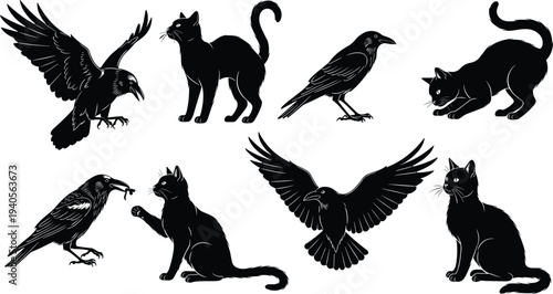 Vector collection of black fisherman silhouettes featuring people casting fishing rods catching fish and sitting on stools in various active poses on white background