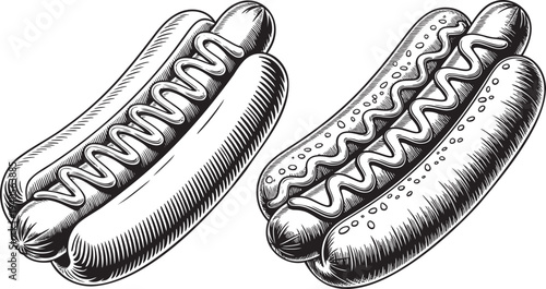 Hot dog hand drawn style silhouette set isolated on transparent background