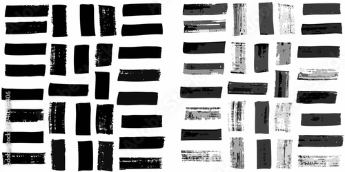 Abstract arrangement of bold rectangular brushstrokes in grayscale tones