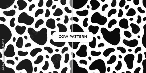 Seamless black and white cow print pattern filling the entire frame