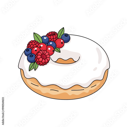 Delicious White Glazed Donut with Fresh Berries Topping