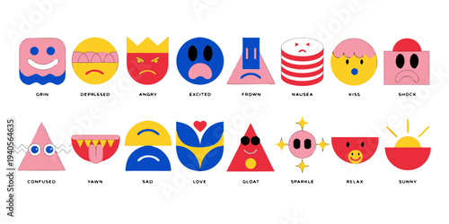 3D rendering set of emoji isolated on white .A collection of 3D rendered yellow emoji faces expressing various emotions like love, surprise, and laughter, isolated on a white background.
