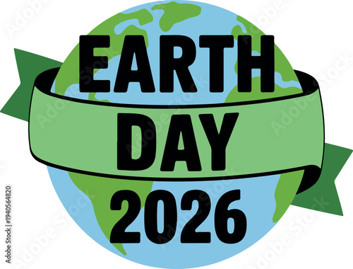 Earth Day 2026 text on globe banner planet