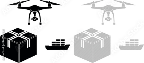 Logistics Delivery Drones and Cargo Shipping Containers