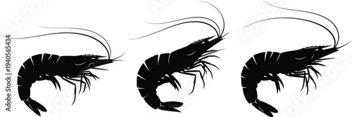 Three black abstract creatures with curved tails and antennae