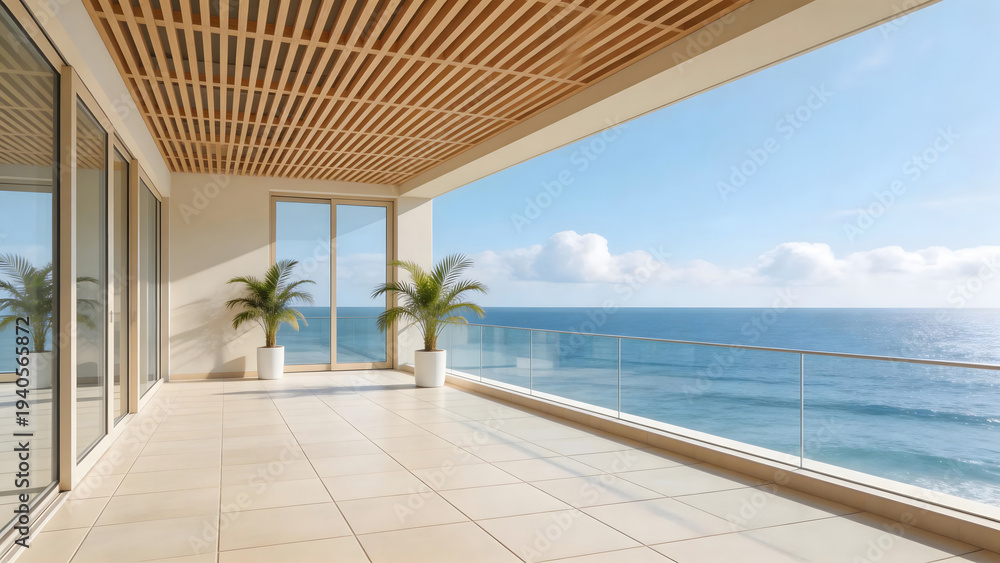 Fototapeta premium Luxurious Oceanfront Balcony with Modern Design