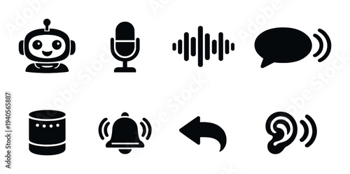 Voice and audio control icons arranged on dark background