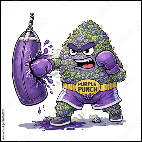 Purple Punch Cannabis Strain Cartoon Illustrated Character