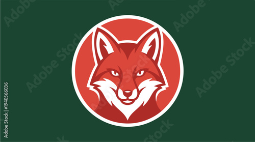 Stylized Red Fox Head Logo Emblem on Green Background.