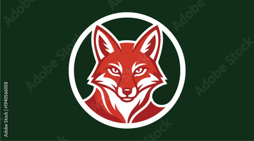 Stylized Red Fox Head Logo Emblem.