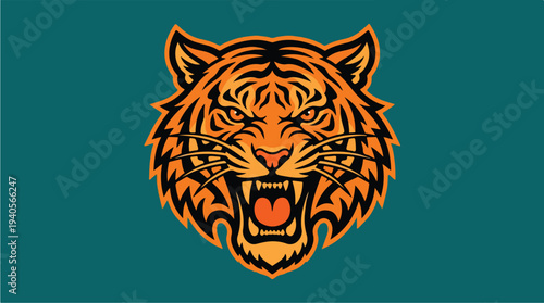 Fierce Tiger Head Roaring with Open Mouth and Sharp Teeth.