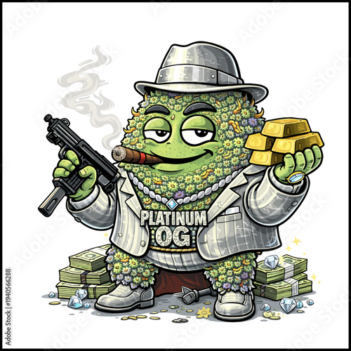 Platinum OG Cannabis Strain Cartoon Illustrated Character