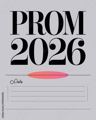 Prom 2026 text with date lines and gradient oval typography