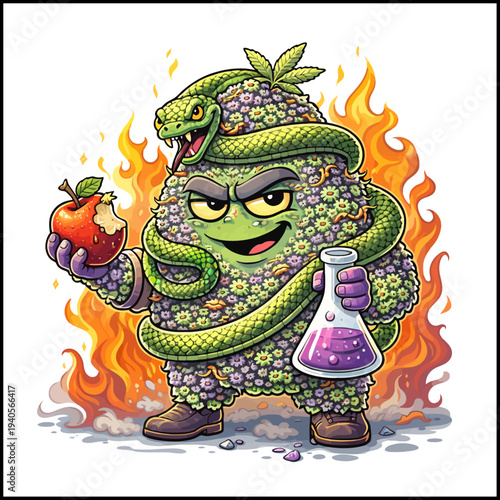 Forbidden Fruit Cannabis Strain Cartoon Illustrated Character