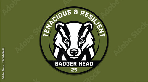 Badger Head Emblem with Tenacious and Resilient Motto.