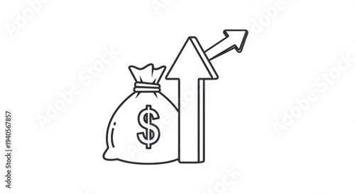 Money bag with dollar sign and upward arrow symbolizing financial growth and profit increase